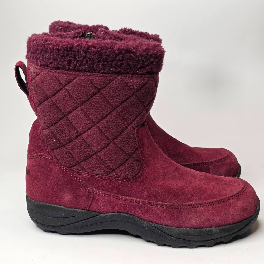 L.L.Bean Women's Boots Size 7.5 Wide Burgundy Suede Zip Comfort Shoes Primaloft